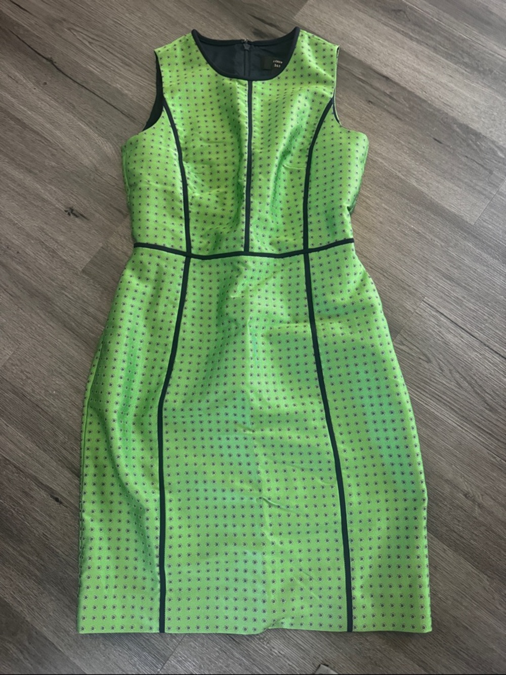 J. Crew Lime Green Sleeveless Ponte Sheath Dress with Black Piping